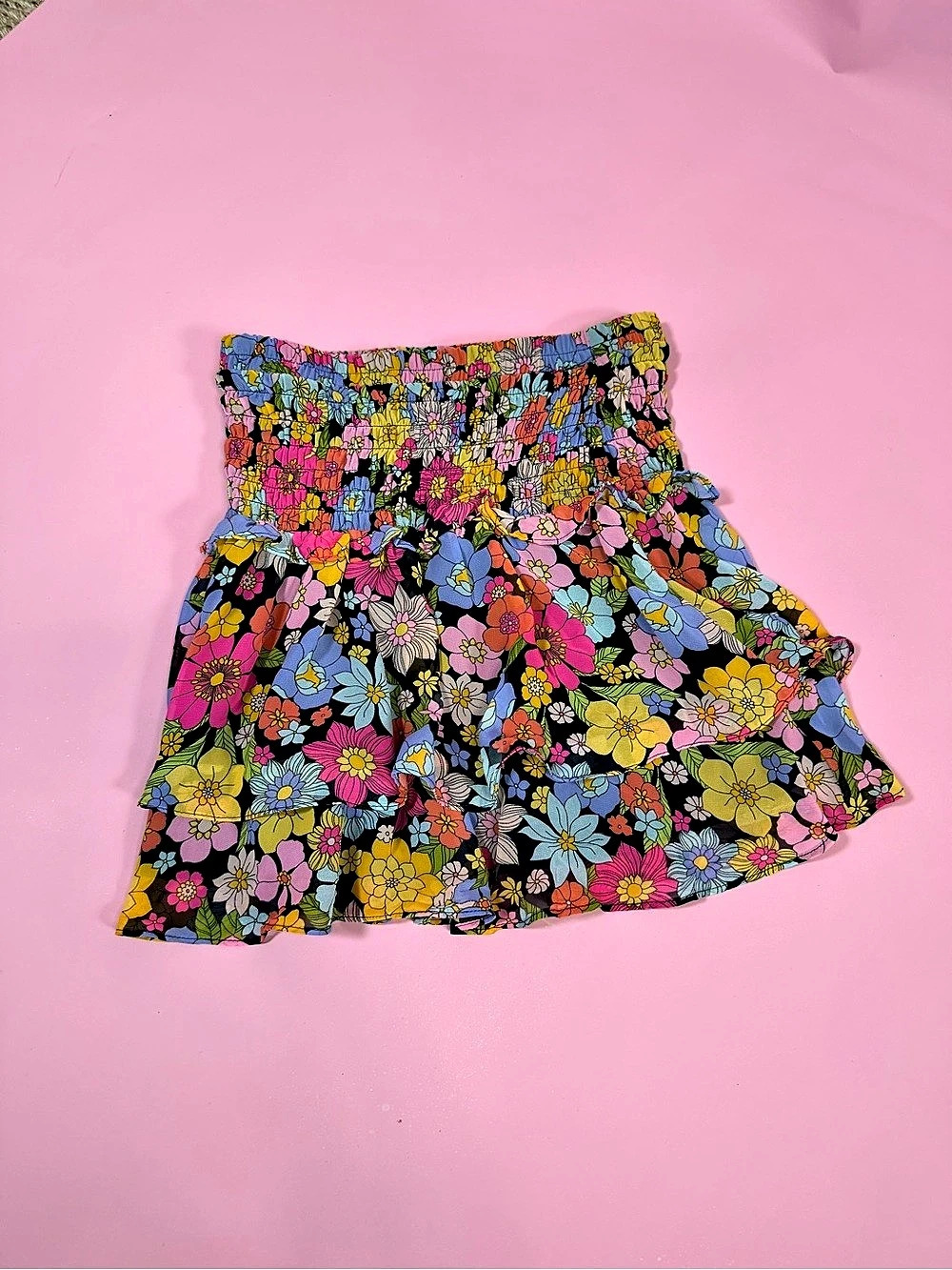 Sienna Sky Floral Mini Skirt in Black & Pink Like New